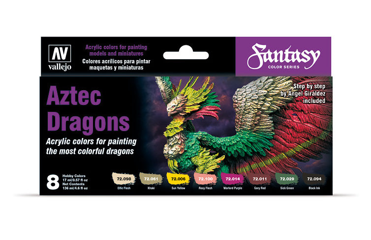 Vallejo 72.306 Fantasy Aztec Dragons Game Color Paint Set (8 Colors)