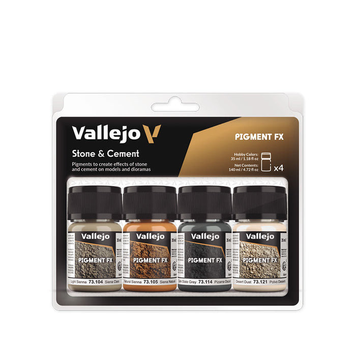 Vallejo 73.192 Stone + Cement Pigment Powder (Set of 4 35ml Bottles)
