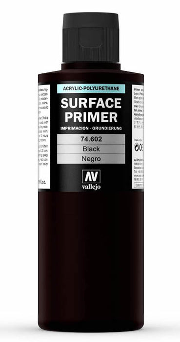 Vallejo 74.602 Black Waterbased Surface Primer 200ml Bottle — White Rose  Hobbies