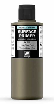 Vallejo 74.608 US Olive Drab Waterbased Surface Primer 200ml Bottle