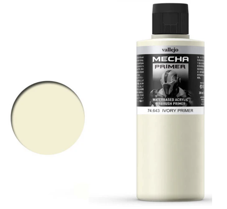 Vallejo 74.643 Mecha Color Ivory Primer 200ml Bottle Waterbased Acrylic Paint