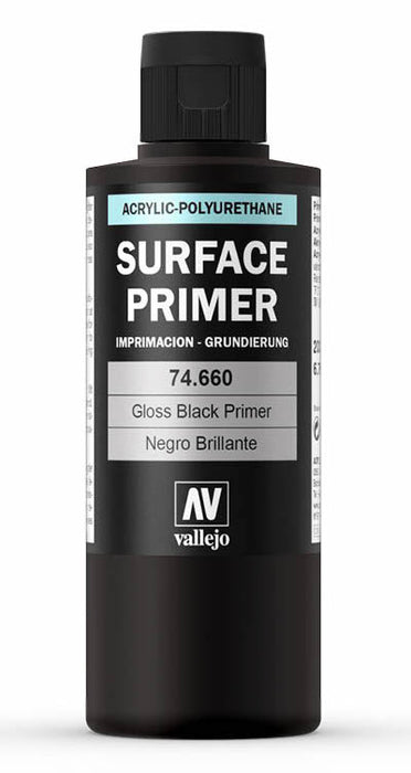 Vallejo 74.660 Gloss Black Waterbased Surface Primer 200ml Bottle