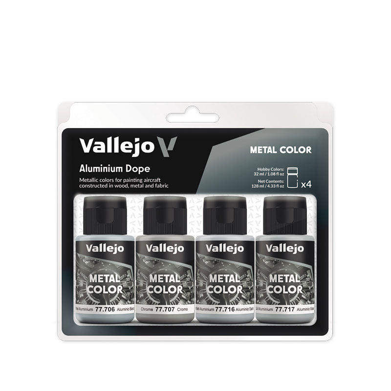 Vallejo 77.603 Aluminum Dope Aircraft Metal Color Airbrush Paint Set (4 Colors)