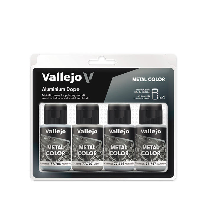 Vallejo 77.603 Aluminum Dope Aircraft Metal Color Airbrush Paint Set (4 Colors)