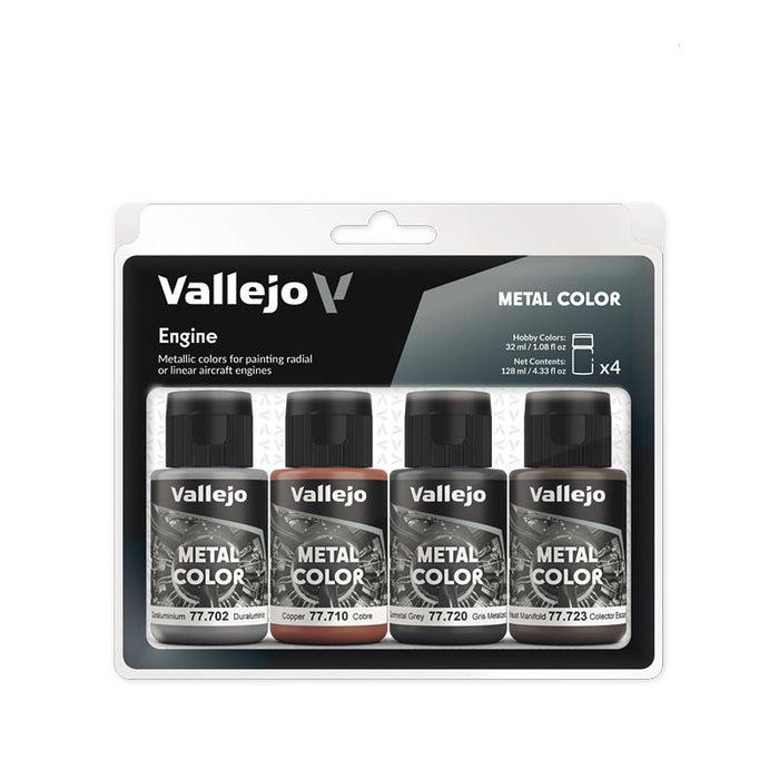 Vallejo 77.604 Aircraft Engine Metal Color Airbrush Paint Set (4 Colors)
