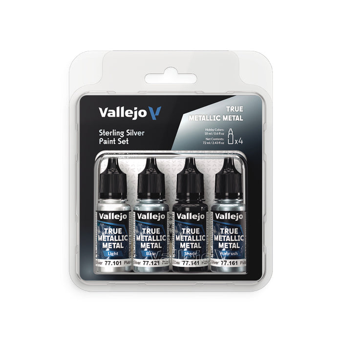 Vallejo 77.251 Sterling Silver True Metallic Metal Paint Set (4 Colors)