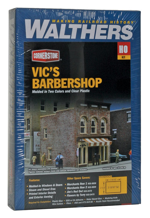 Walthers Cornerstone 933-3471 HO Scale Vic's Barber Shop Building Kit