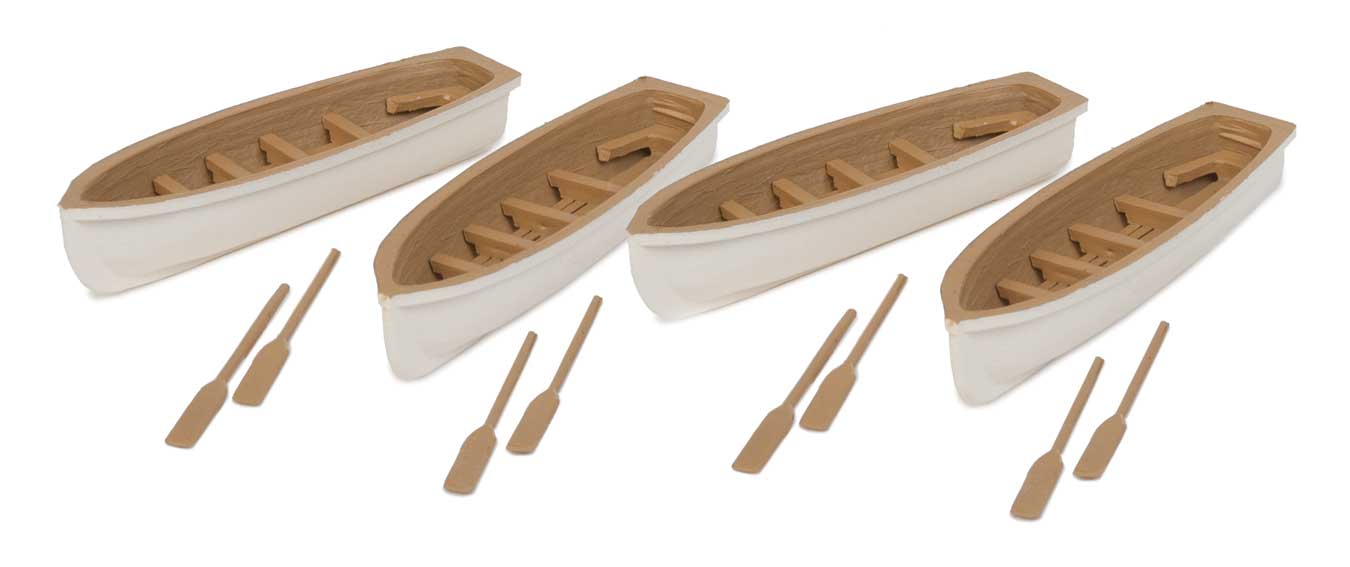 Walthers Cornerstone 949-4163 HO Scale Tan & White Row Boats (4 Pack)