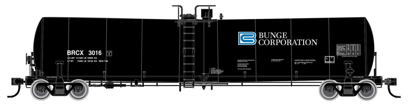 Walthers Mainline 910-48207 HO Scale Trinity 25,000 Gal Tank Car Bunge Corp BRCX 3016