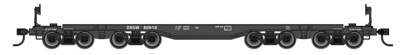 Walthers Mainline HO Scale 66' Heavy-Duty 4-Truck Flatcar Rio Grande DRGW