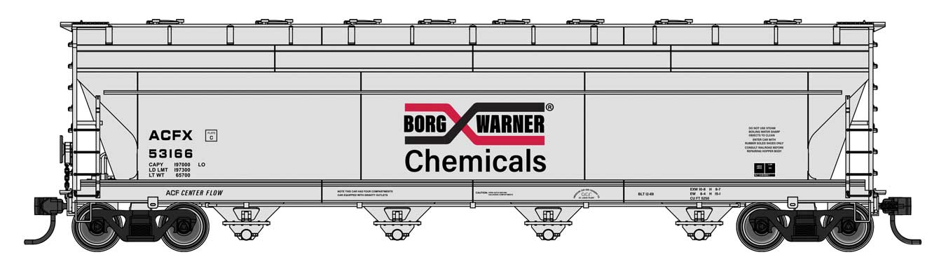 Walthers Mainline HO Scale ACF 5250 4-Bay Centerflow Covered Hopper Borg Warner ACFX