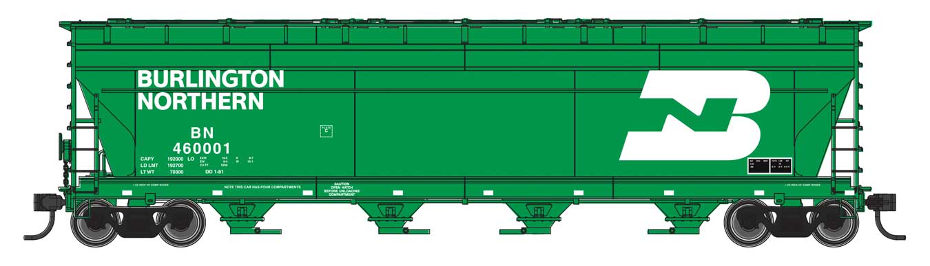 Walthers Mainline HO Scale ACF 5250 4-Bay Centerflow Covered Hopper Burlington Northern BN
