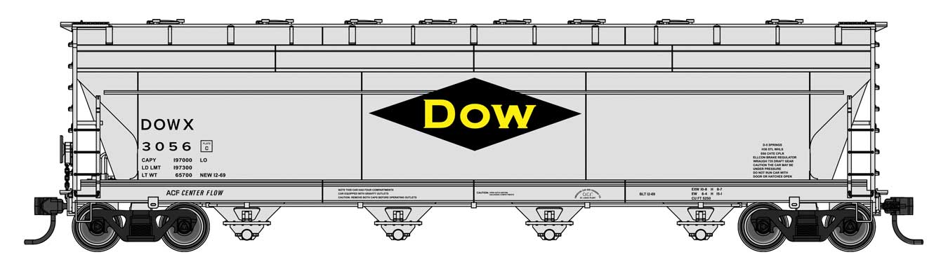 Walthers Mainline HO Scale ACF 5250 4-Bay Centerflow Covered Hopper Dow Chemical DOWX