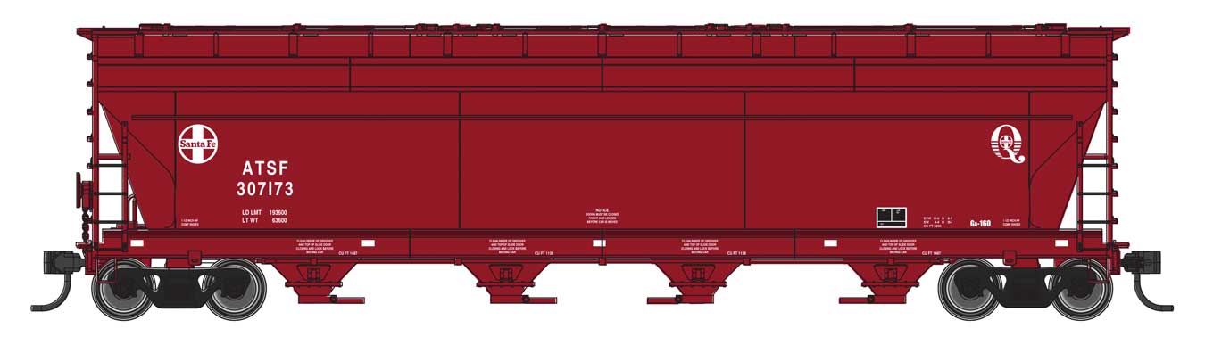 Walthers Mainline HO Scale ACF 5250 4-Bay Centerflow Covered Hopper Santa Fe ATSF