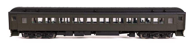 Walthers Proto 920-17600 HO Scale 85' Heavyweight Paired Window Coach Painted Green - Unlettered (Lighted)