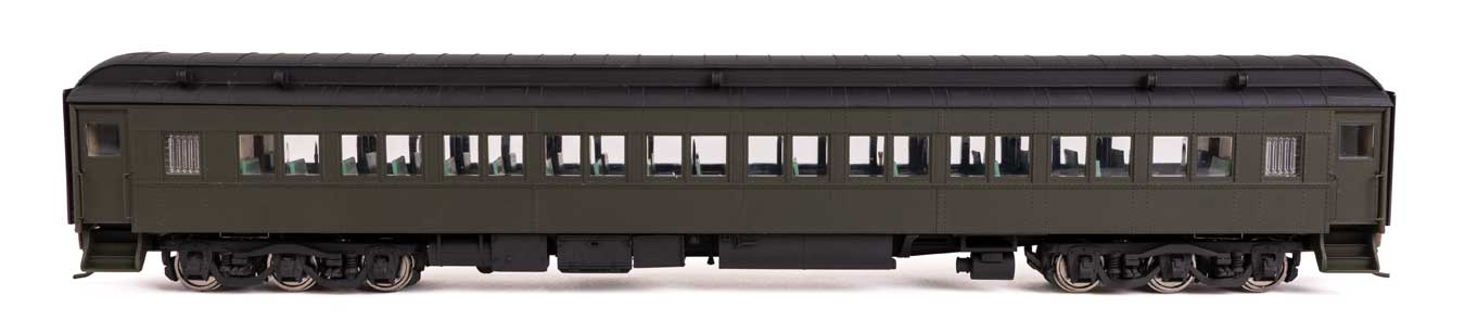 Walthers Proto 920-17600 HO Scale 85' Heavyweight Paired Window Coach Painted Green - Unlettered (Lighted)