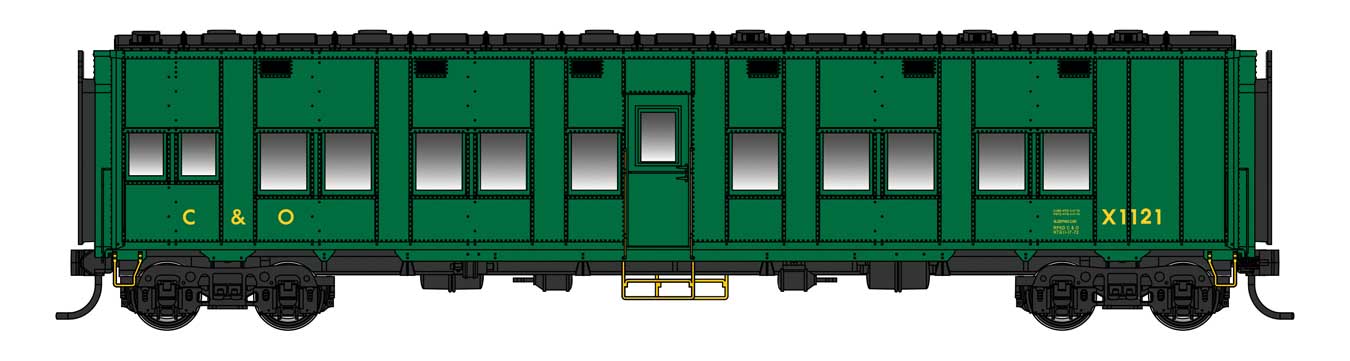 Walthers Proto 920-17804 HO Scale Pullman-Standard Troop Sleeper Car Chesapeake & Ohio C&O X1121 - Lighted