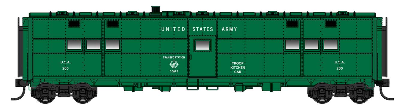 Walthers Proto 920-17902 HO Scale ACF-Built Troop Kitchen Car US Army Kitchen USA 200 - Lighted