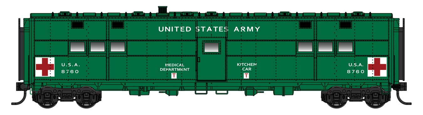 Walthers Proto 920-27903 HO Scale ACF-Built Troop Kitchen Car US Army Medical Kitchen USA 8762 - Standard