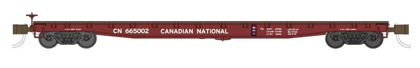 Wheels of Time 50183 N Scale 53'6" General Service Flatcar Canadian National CN 3 Pack