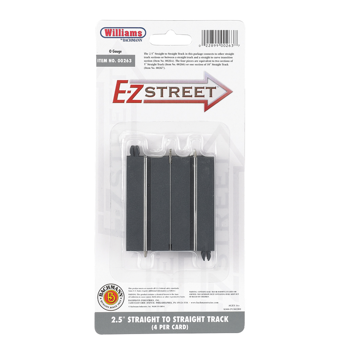 Williams by Bachmann 00263 O Gauge E-Z Street 2.5" Straight to Straight Track Connector (4 Pack)