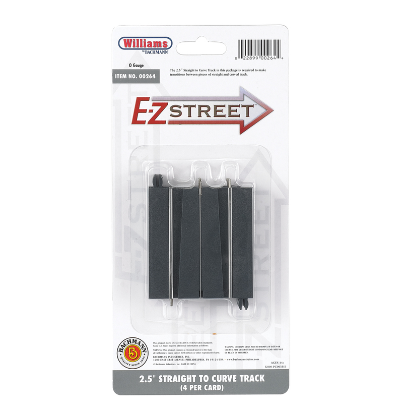 Williams by Bachmann 00264 O Gauge E-Z Street 2.5" Straight to Curve (4 Pack)