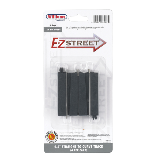 Williams by Bachmann 00264 O Gauge E-Z Street 2.5" Straight to Curve (4 Pack)