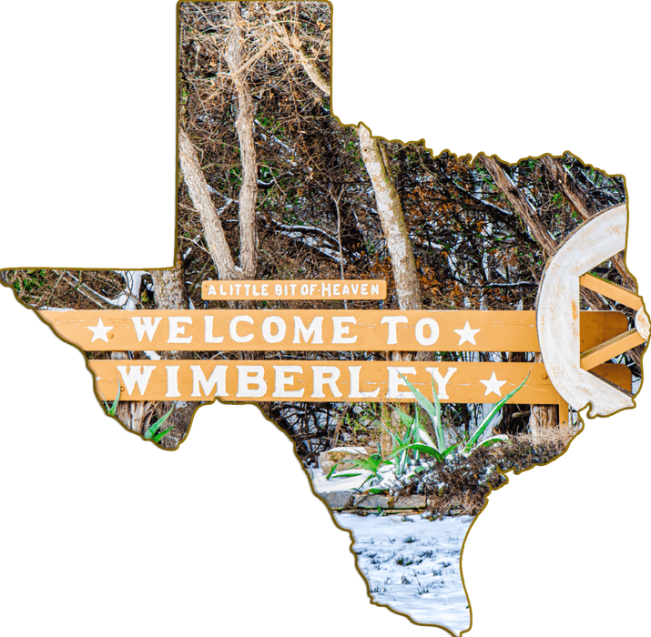 Wimberley Puzzle Company Welcome to Wimberley Sign | Texas-Shaped Magnet