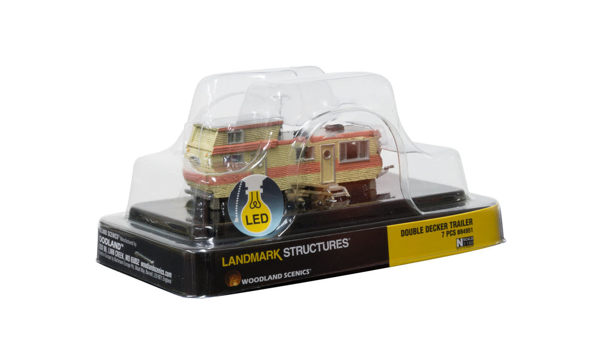 Woodland BR4951 N Scale Built & Ready Structure Double Decker Trailer with Lights