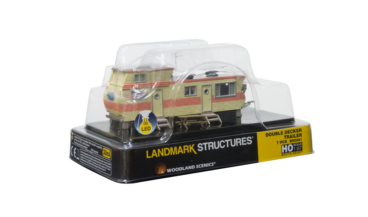 Woodland BR5061 HO Scale Built & Ready Structure Double Decker Trailer with Lights