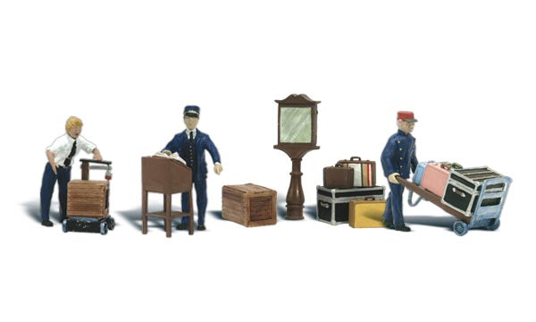 Woodland Scenics A1909 HO Scale Figures - Depot Workers & Accessories