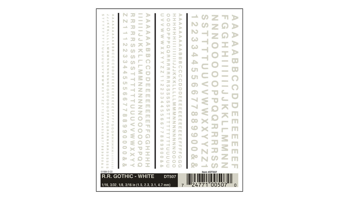 Woodland Scenics DT507 Dry Transfer Decals - Railroad Gothic Letters, White