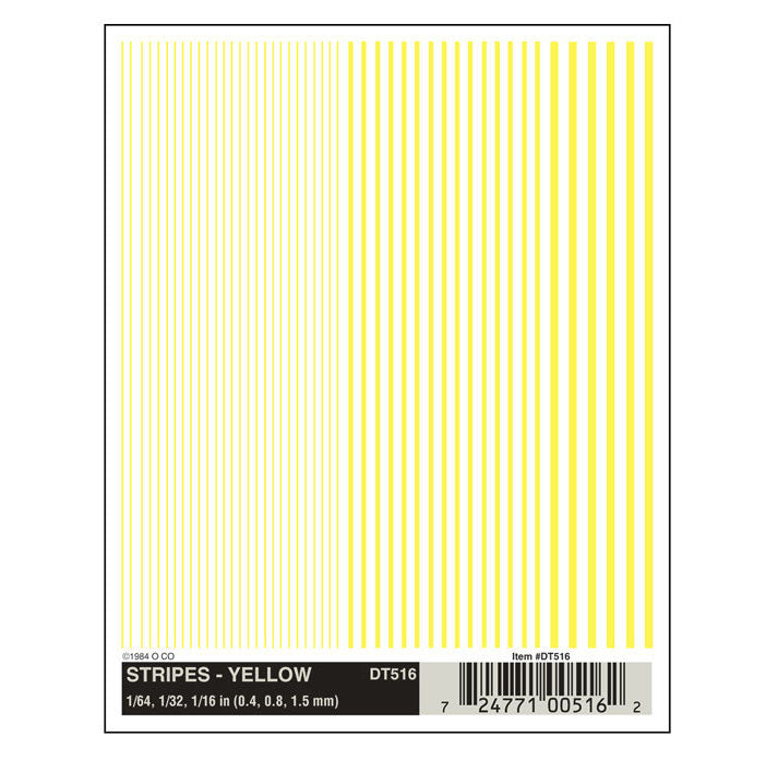 Woodland Scenics DT516 Dry Transfer Decals - Stripes, Yellow