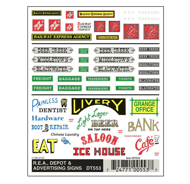 Woodland Scenics DT553 Dry Transfer Decals - Depot / REA / Advertising Signs