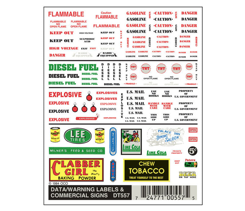 Woodland Scenics DT557 Dry Transfer Decals - Data Warning Label and Commercial Signs