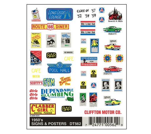 Woodland Scenics DT562 Dry Transfer Decals - 1950's Signs & Posters
