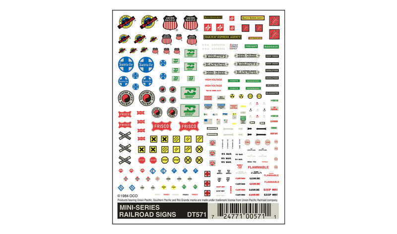 Woodland Scenics DT571 Dry Transfer Decals - Mini Railroad Signs