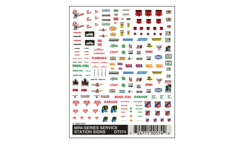 Woodland Scenics DT574 Dry Transfer Decals - Mini Service Station Signs