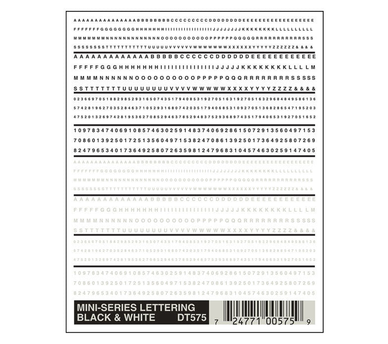 Woodland Scenics DT575 Dry Transfer Decals - Mini Lettering, Black and White