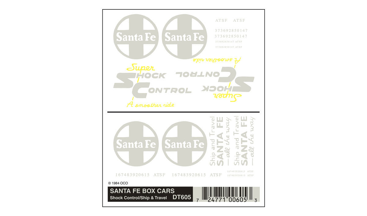 Woodland Scenics DT605 HO Scale Dry Transfer Decals Boxcar, Santa Fe