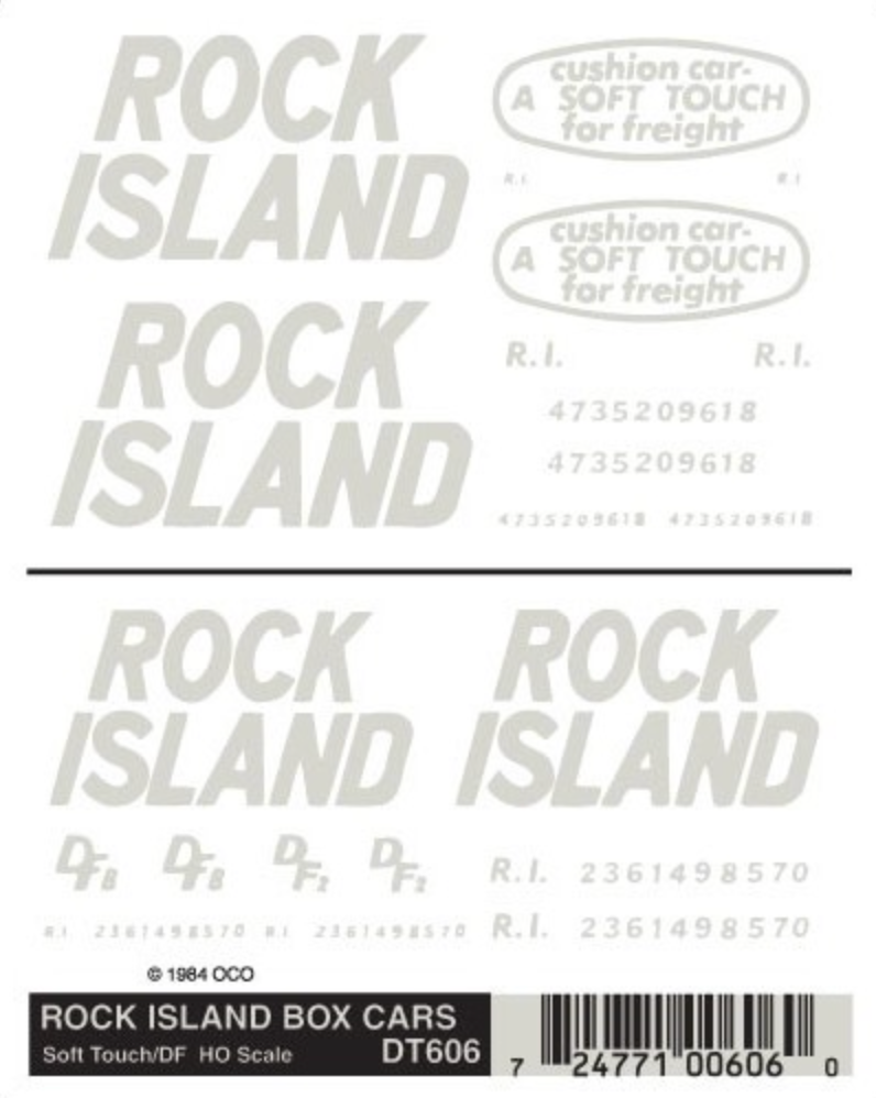 Woodland Scenics DT606 HO Scale Dry Transfer Decals - Boxcar, Rock Island RI