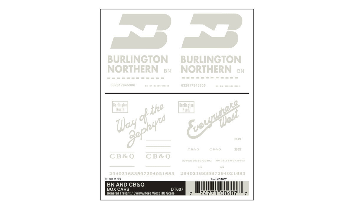 Woodland Scenics DT607 HO Scale Dry Transfer Decals Boxcar, Burlingt