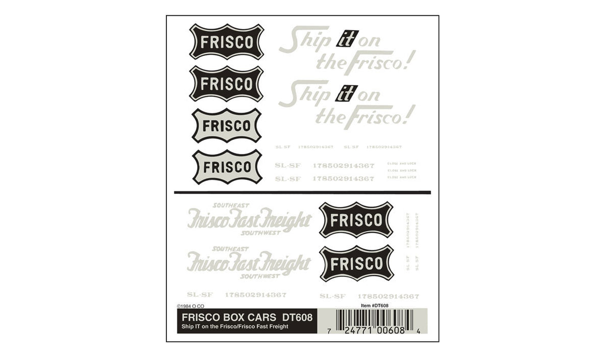 Woodland Scenics DT608 HO Scale Dry Transfer Decals - Boxcar, SL SF Ship it on the Frisco