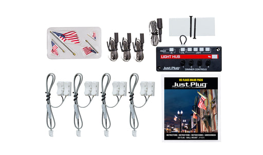 Woodland Scenics JP5924 Just Plug Value Pack with Wall Mount U.S. Flags, Spotlights, and Light Hub