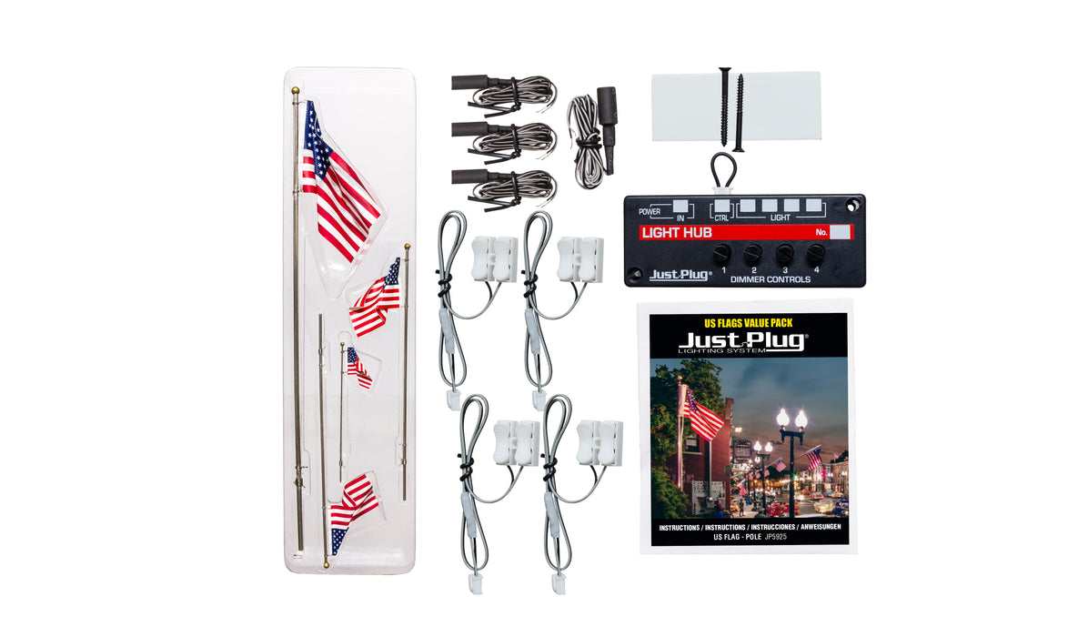 Woodland Scenics JP5925 Just Plug Value Pack with U.S. Flags, Spotlights, and Light Hub
