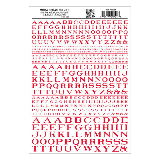 Woodland Scenics MG704 Model Graphics, Roman Letters, Red