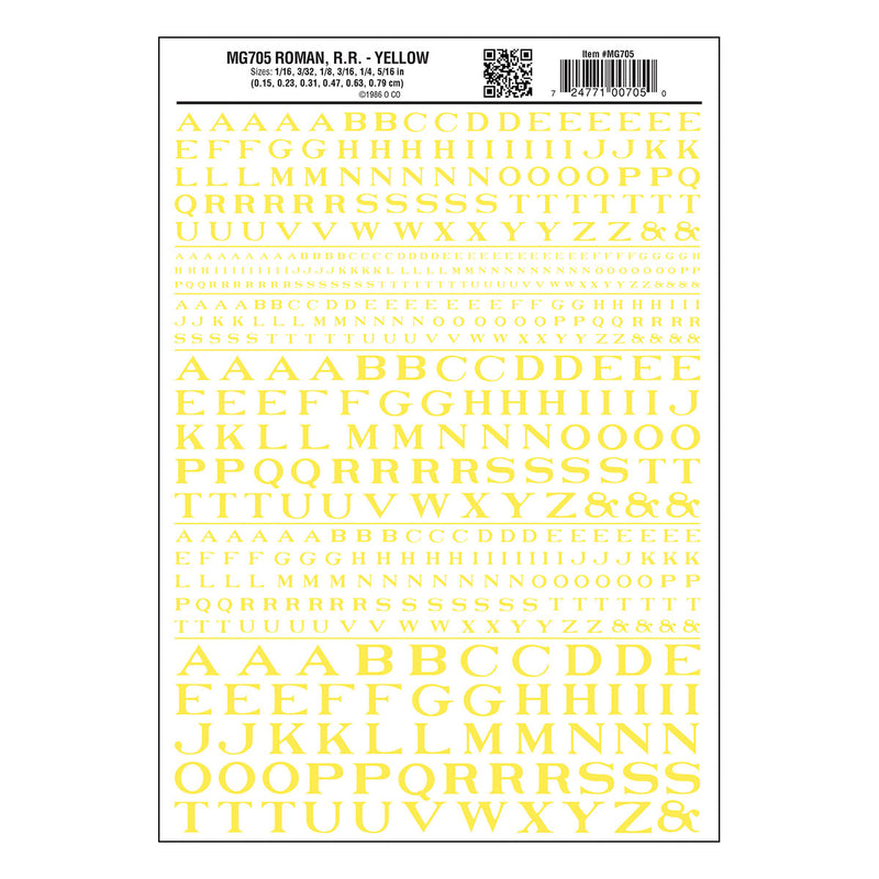 Woodland Scenics MG705 Model Graphics, Roman Letters, Yellow