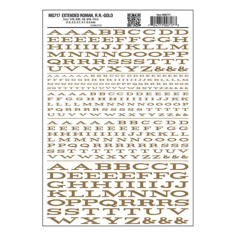 Woodland Scenics MG717 Model Graphics, Extended Roman Letters, Gold