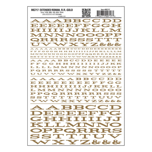 Woodland Scenics MG717 Model Graphics, Extended Roman Letters, Gold