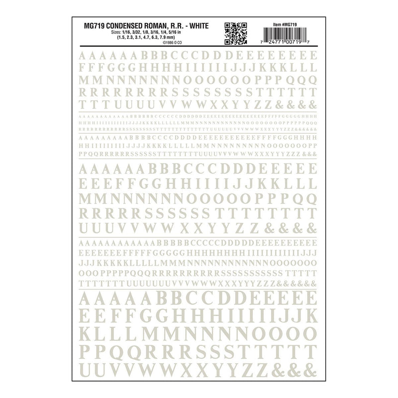 Woodland Scenics MG719 Model Graphics, Short Roman Letters, White